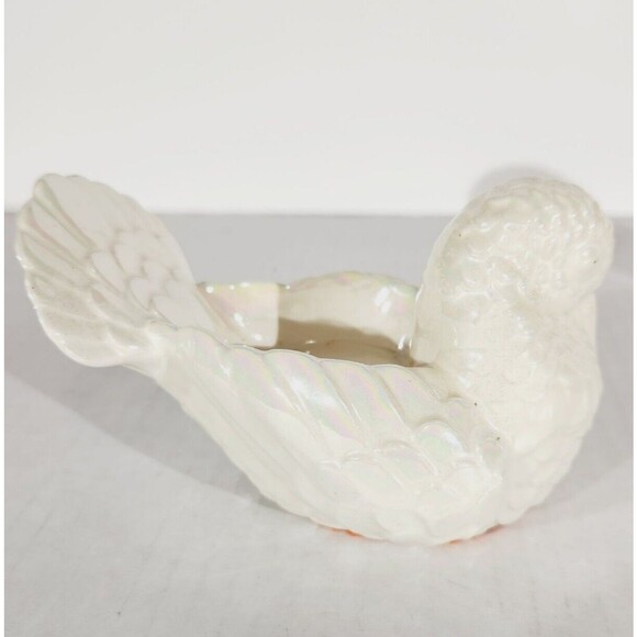 Vtg Tealight Candle Holder Pair Turkey Bird White Lusterware Pearlescent *Chip - Picture 7 of 15